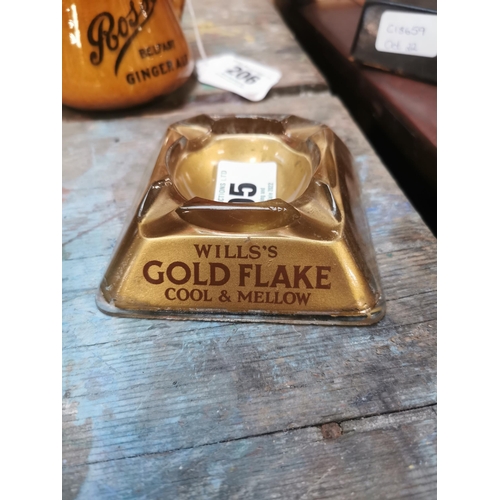 205 - Will�s Gold Flake Cool and Mellow advertising ashtray. {4 cm H x 10 cm W x 9 cm D}