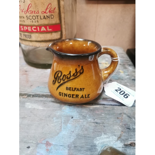 206 - Ross's Ginger Ale Belfast ceramic advertising water jug. {8 cm H x 10 cm W x 12 cm D}.