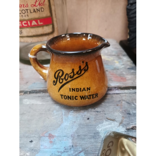 206 - Ross's Ginger Ale Belfast ceramic advertising water jug. {8 cm H x 10 cm W x 12 cm D}.