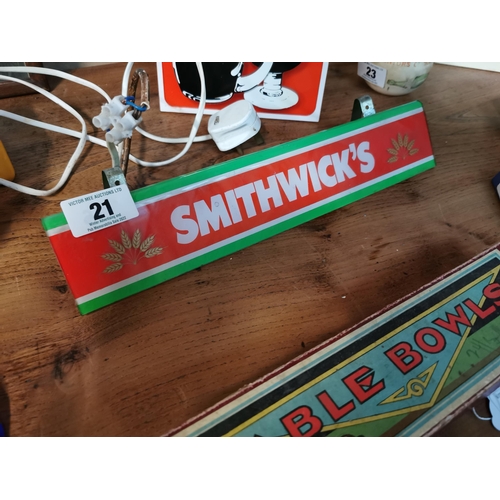 21 - Smithwick's Perspex shelf advertising light {9 cm H x 38 cm W}.