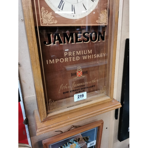 219 - Jameson Whiskey advertising clock. {57 cm H x 31 cm W x 10 cm D}.