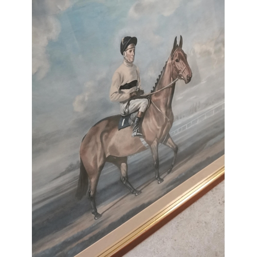 229 - Jockey on Horse coloured print. {63 cm H x 77 cm W}.