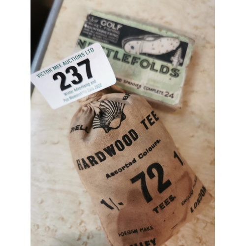 237 - Bag of Harwood Golfing Tees in original bag and Nettlefold shoe studs in original box.