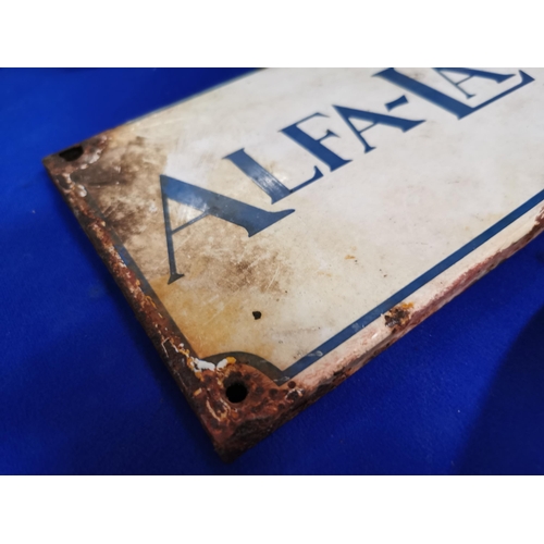 257 - Alfa Laval enamel advertising sign. {15 cm H x 28 cm W}.