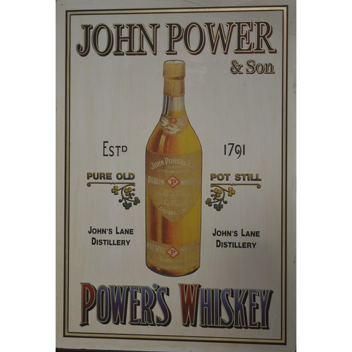 262 - John Power & Son Powers Whiskey framed advertising mirror. {107 cm H x 80 cm}