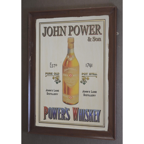 262 - John Power & Son Powers Whiskey framed advertising mirror. {107 cm H x 80 cm}