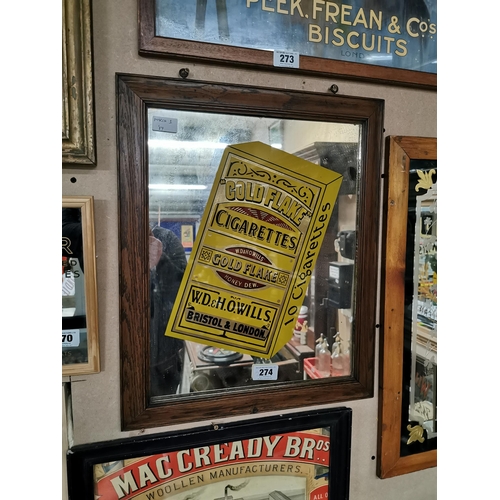 274 - Gold Flake Cigarettes framed advertising mirror. {57 cm H x 47 cm W}.