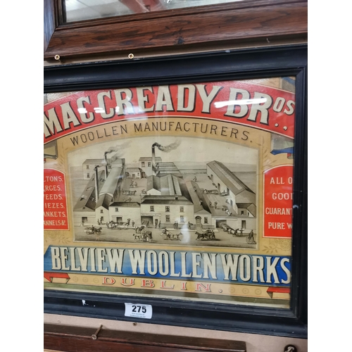 275 - MacCready Bros Belview Woollen Works framed advertising print. {41 cm H x 50 cm W}.