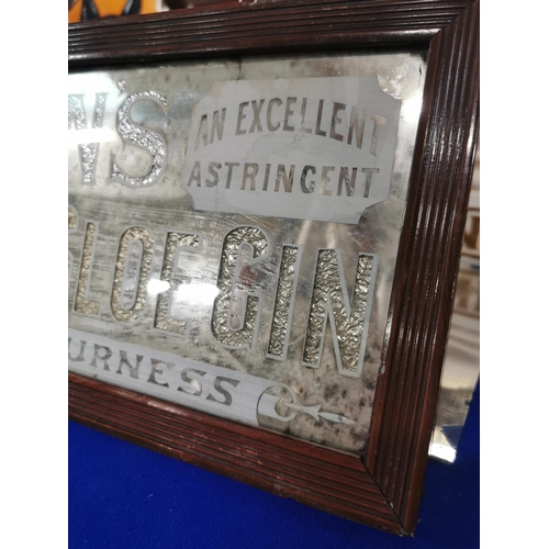 279 - Thompson�s Liquer Sloe Gin Barrow in Furness advertising mirror in original stamped frame. {18 cm H ... 