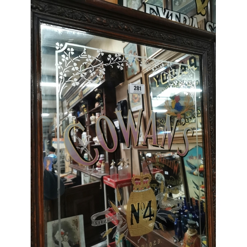 281 - Early 20th C. Cowan�s Old Irish Whiskey Belfast framed advertising mirror decorated with shamrocks. ... 