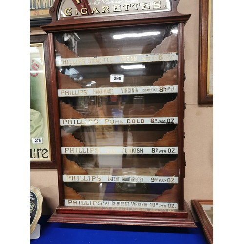 290 - Phillips's Cigarettes Mahogany dispensing cabinet.  {88 cm H x 53 cm W x 18 cm D}.