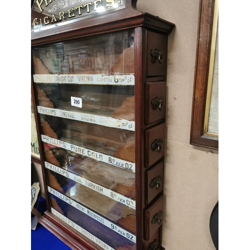 290 - Phillips's Cigarettes Mahogany dispensing cabinet.  {88 cm H x 53 cm W x 18 cm D}.