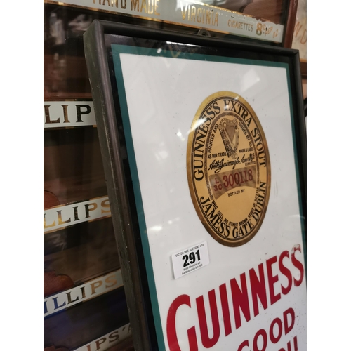 291 - Rare Guinness reverse painted framed advertising sign. {52 cm H x 30 cm W}.