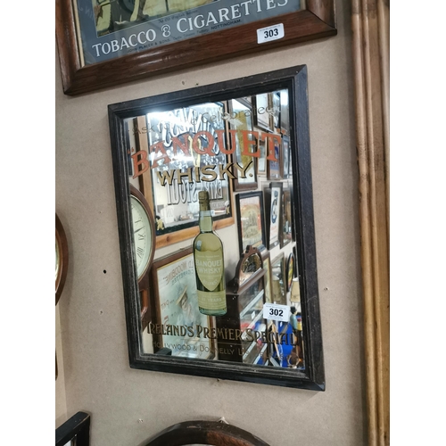 302 - Ask for the Celebrated Banquet Whiskey Belfast framed  advertising mirror. {56 cm H x 41 cm W}.