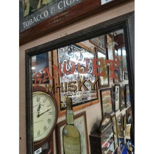 302 - Ask for the Celebrated Banquet Whiskey Belfast framed  advertising mirror. {56 cm H x 41 cm W}.