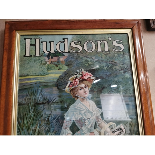 306 - Hudson's Soap framed advertising showcard. { 50 cm H x 46 cm W}.