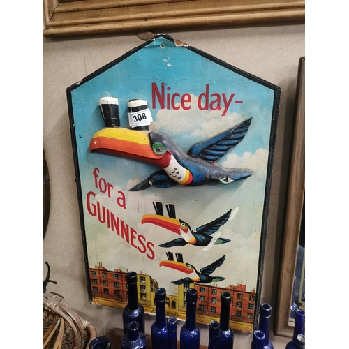 308 - Nice Day For A Guinness print on wood advertisement. {61 cm H x 41 cm W}