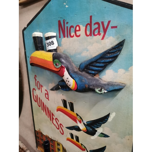 308 - Nice Day For A Guinness print on wood advertisement. {61 cm H x 41 cm W}