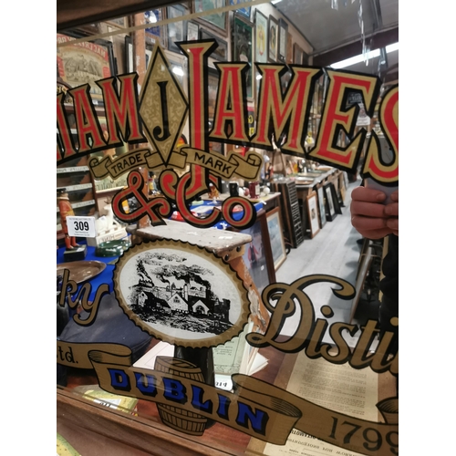 309 - William Jameson and Co Whiskey Distillers Dublin framed advertising mirror. {56 cm H x 80 cm W}.