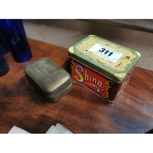 311 - Pears Soap advertising box and Shoe Shine box with original contents. {6 cm H x 10 cm W x 7 cm D} an... 