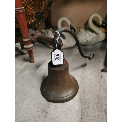 316 - 19th C. brass and metal yard bell {27 cm H x 24 cm W x 25 cm D}