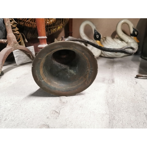 316 - 19th C. brass and metal yard bell {27 cm H x 24 cm W x 25 cm D}