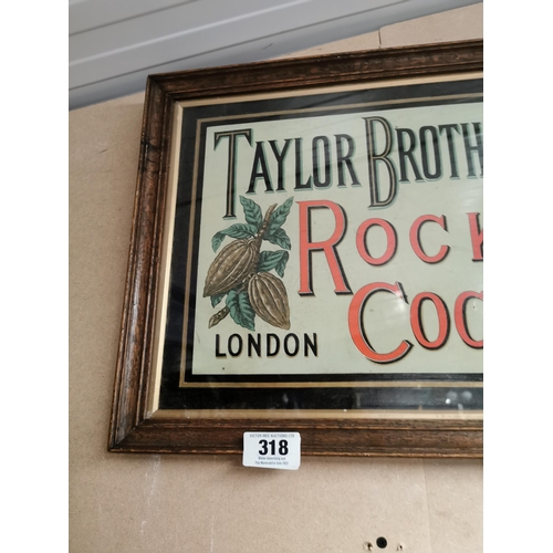 318 - Rare Taylor's Brothers Rock Cocoa London framed advertising showcard. { 38cm H X 49cm W }.