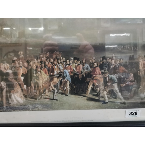 329 - The Golfers A Grand Match Played over St Andrew�s Links framed coloured print. {54 cm H x 72 cm W}.