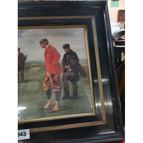 343 - Golfers Framed coloured print. {46 cm H x 47 cm W}.