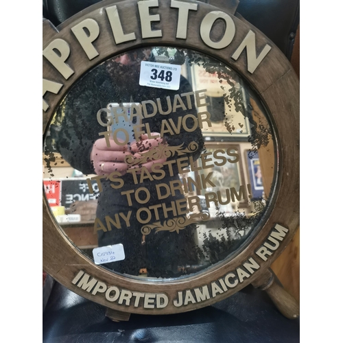 348 - Appleton Jamaican Rum advertising mirror in the form of a Ship's wheel with damage. {60 cm Dia}.