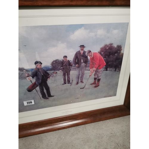 356 - William Laidlaw putting and watched by Arthur H Molesworth framed coloured print   365/800. {67 cm H... 