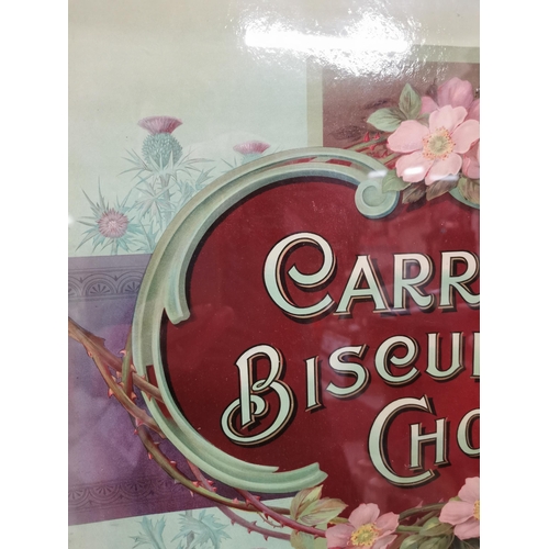 357 - Rare Carr�s Chocolate Biscuits framed advertising showcard. {57 cm H x 65 cm W}.