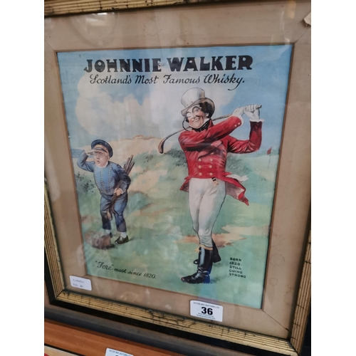 36 - Johnny Walker framed advertising print. {47 cm H x 42 cm W}.