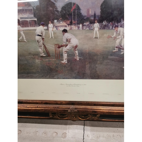 361 - Framed Coloured print of Kent vs  Lancashire at Canterbury 1906 Cricket Match framed coloured print ... 