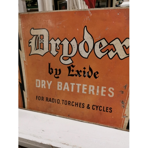 364 - Drydex by Exide tinplate advertising sign. {42 cm H x 62 cm W}.