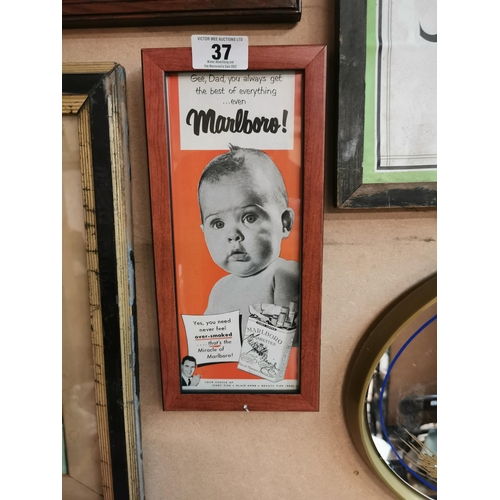 37 - Gee You Always Get The Best Of Everything Marlboro framed advertising print. {33 cm H x 16 cm W}.