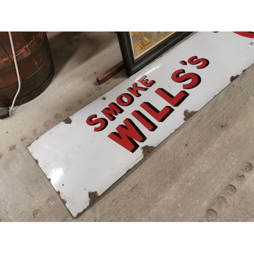 373 - Smoke Wills�s Gold Flake Cigarettes enamel advertising sign in two parts. { 31 cm H x 366 cm L.