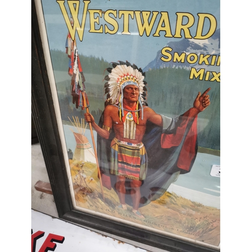 374 - Westward Ho Smoking Mixture W.D. & H.O. Wills framed pictorial advertising show card {60 cm H x 47 c... 