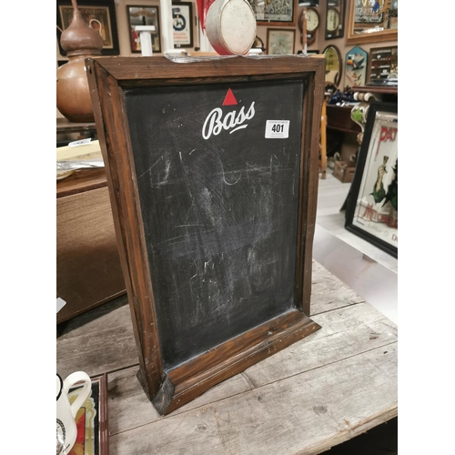 401 - Bass double sided Menu Board. {49 cm H x 34 cm W x 10 cm D}.