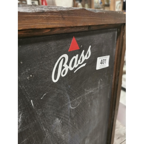 401 - Bass double sided Menu Board. {49 cm H x 34 cm W x 10 cm D}.