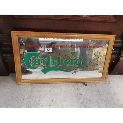 404 - Carlsberg framed advertising mirror. {37 cm H x 66 cm W}.