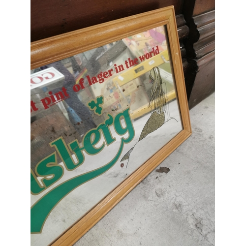 404 - Carlsberg framed advertising mirror. {37 cm H x 66 cm W}.