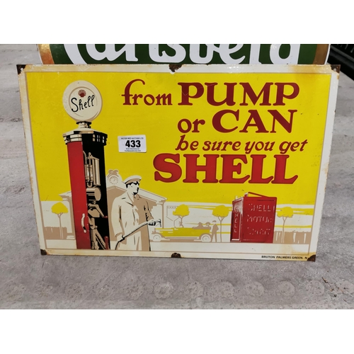 From Pump or Can Be Sure You Get Shell enamel advertising sign. {43 cm ...