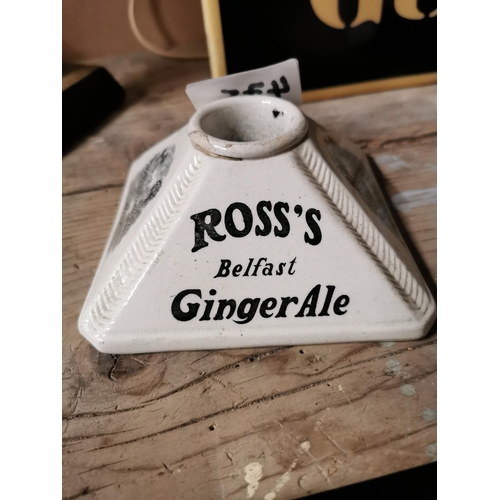 475 - Ross�s Belfast Soda Water and Ginger Ale ceramic match strike. {6 cm H x 16 cm W x 13 cm W}.