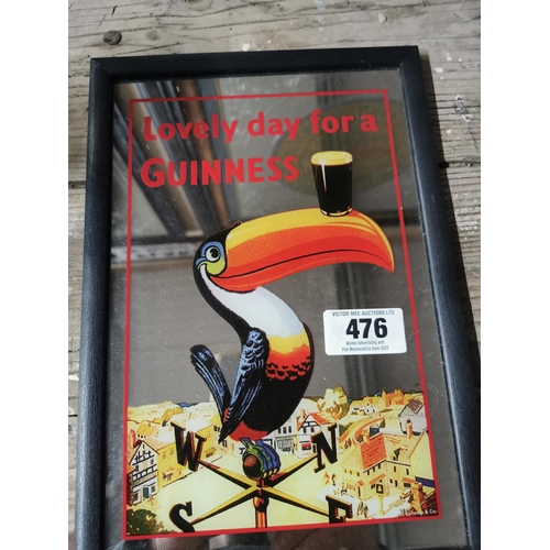 476 - Lovely Day for Guinness Toucan framed  advertising mirror. {32 cm H x 33 cm W}.