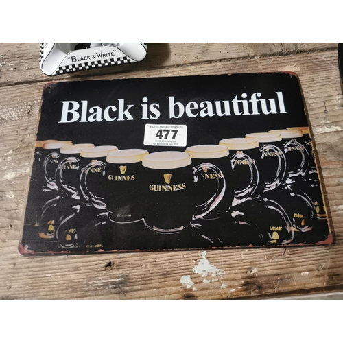 477 - Black is Beautiful Guinness tin plate advertisement. {20 cm H x 30 cm W}.