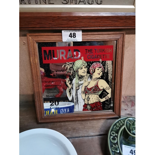 48 - Murad Turkish Cigarettes framed advertising mirror. {24 cm H x 22 cm W}.