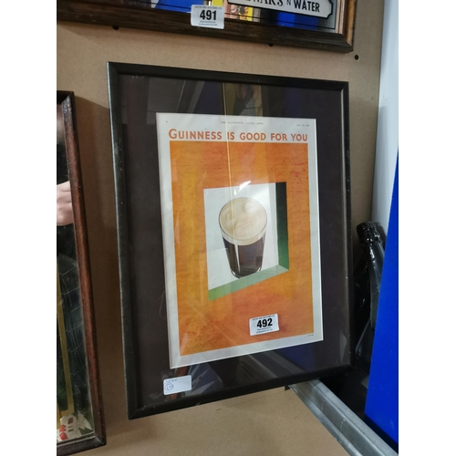 492 - Guinness framed advertising print. {47 cm H x 36 cm W}.