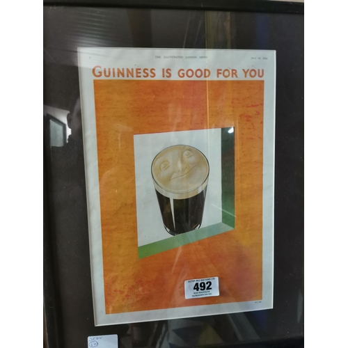 492 - Guinness framed advertising print. {47 cm H x 36 cm W}.