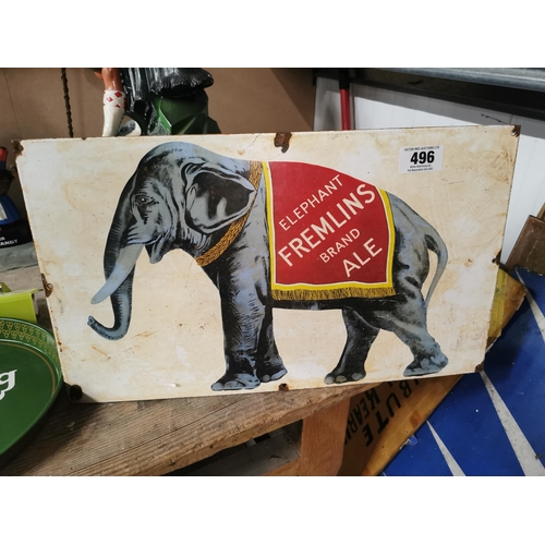 496 - Elephant Fremlins Ale enamel advertising sign. {29 cm H x 50 cm W}.